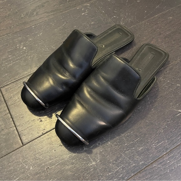 Alexander Wang Black leather Jaelle Slides slip on loafers size 38.5 - Picture 3 of 7